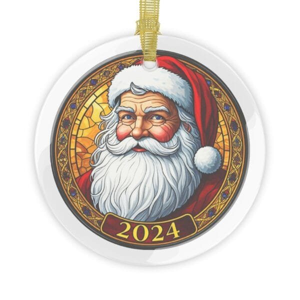 Stained Glass Santa Claus Glass Ornaments, Tiffany Lamp Style Holiday Decoration, 2024 New Year Ornament, Christmas Tree Decor, Holiday Gift